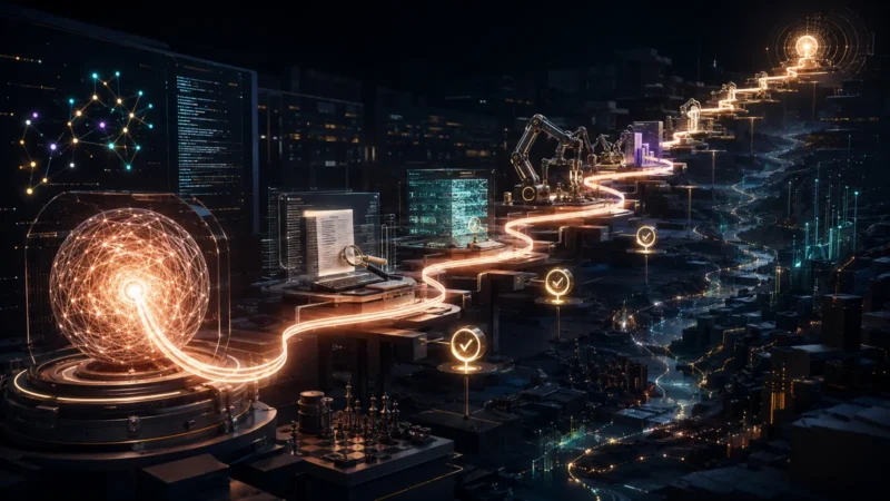 Persistent AI agent workflow continuing through multiple professional tasks