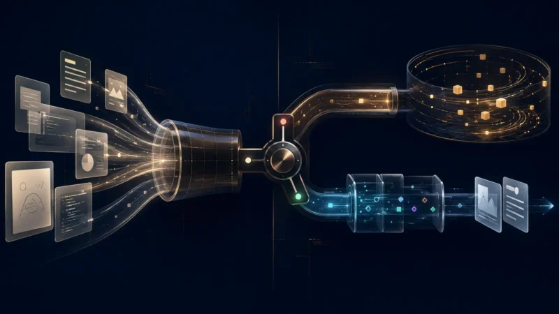User documents moving through separate AI data-use paths for model training and private processing