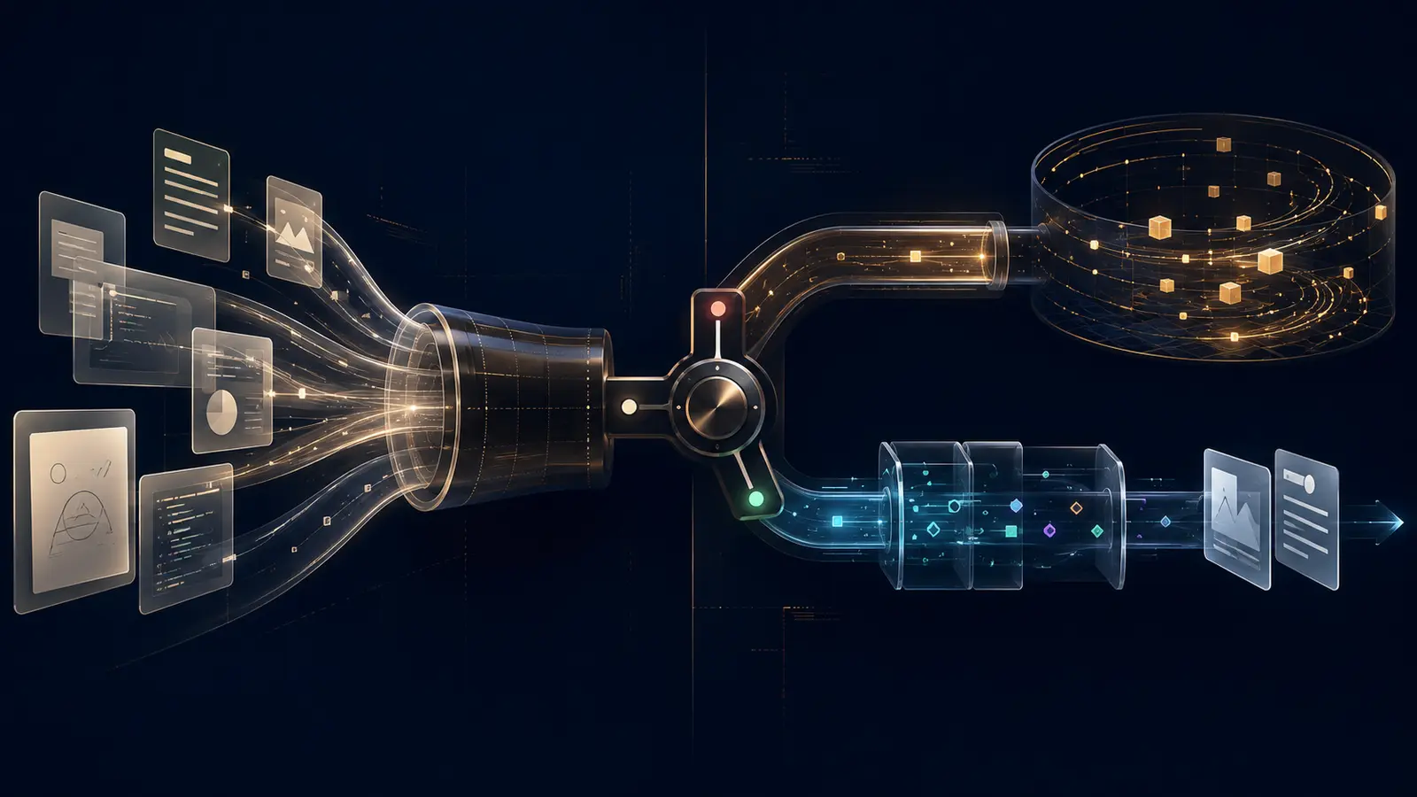 User documents moving through separate AI data-use paths for model training and private processing
